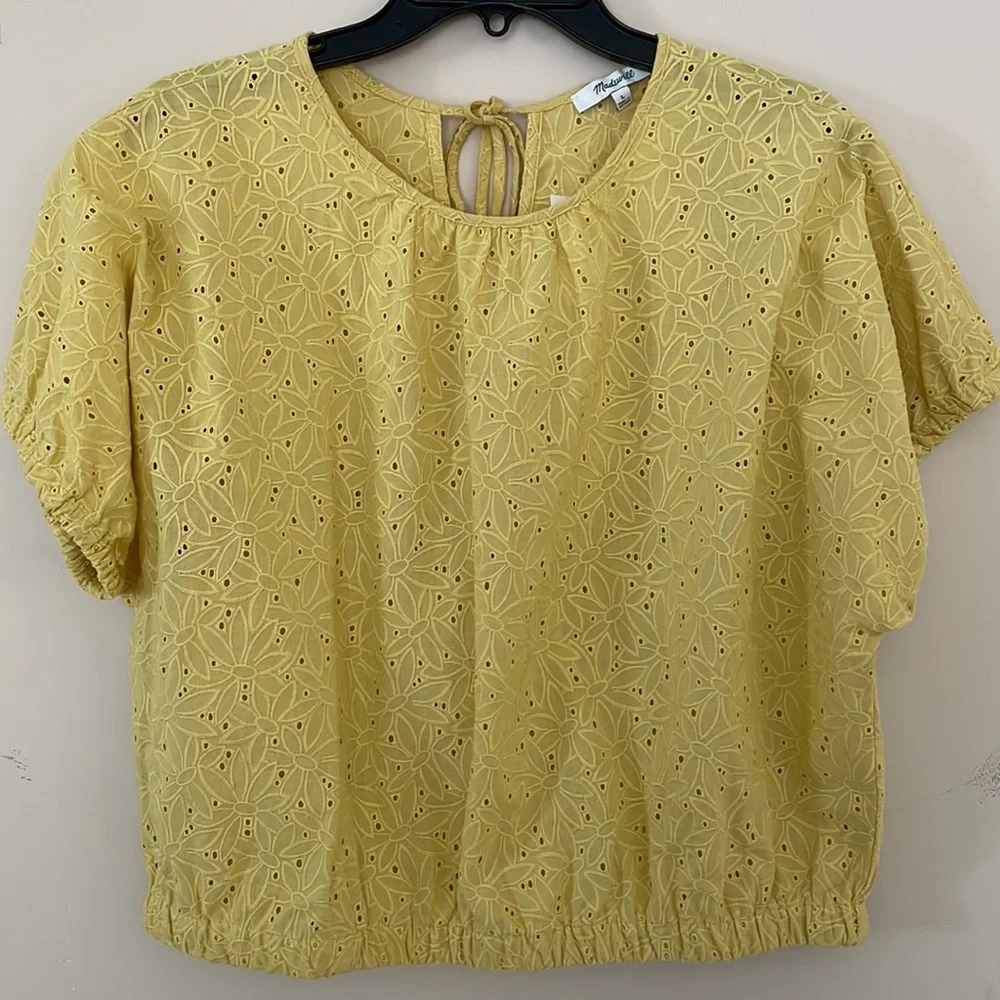 Madewell Yellow Eyelet Puff-Sleeve Top